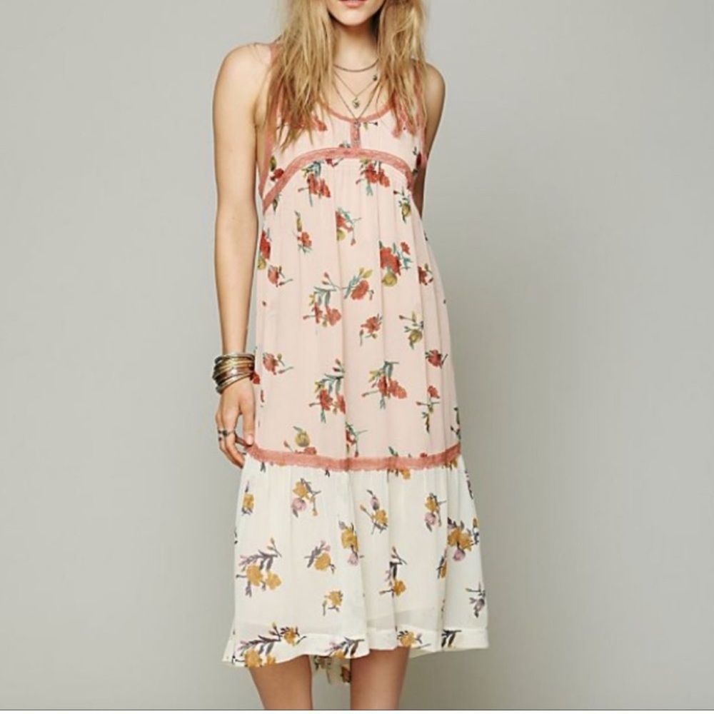 Free People New Romantics Floral Sleeveless Midi Dress Boho Bohemian sz M
